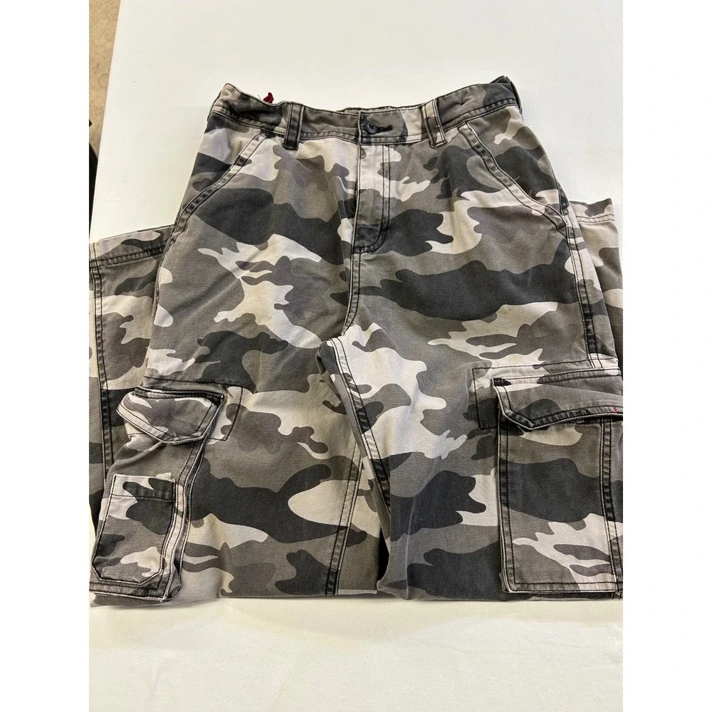 Y2K The Childrens Place Grey Camo Cargo Pants Size 12 Adjustable Waist